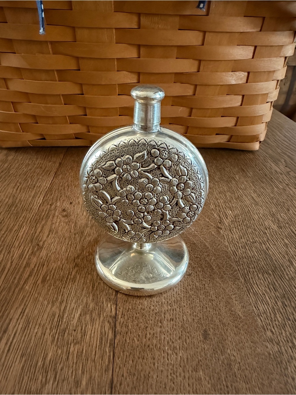 Vintage Silver Floral Embossed Decorative Decanter